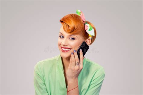Pinup Girl Talking On Smartphone Smiling Stock Image Image Of Holding