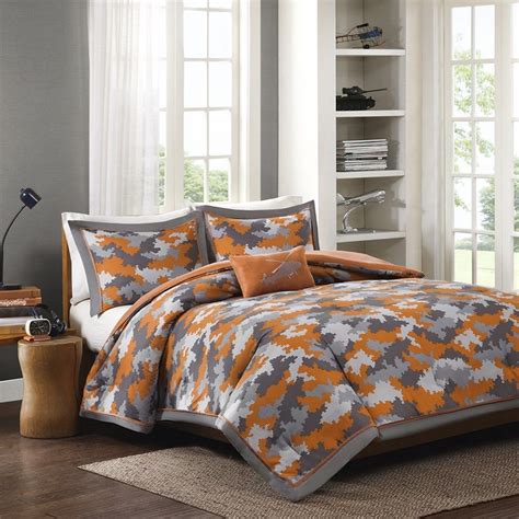 With futon covers, twin bed linen sets, flannel sheets, and toddler bed skirts in green camo, pink camo, and blue camo, you can enjoy a bit of the outdoors inside the comfort of your home. Orange & Grey Camouflage Camo Comforter Set AND Decorative ...