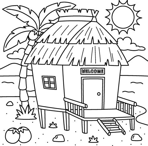 Nipa Hut Summer Coloring Page For Kids 26493084 Vector Art At Vecteezy
