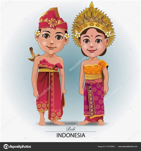 Vektor Ilustrasi Pakaian Tradisional Bali Cartoon Bg Vector