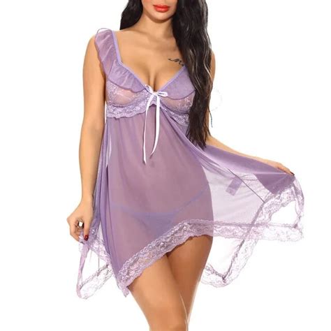 Ladies Lace Sleeping Dress And String Set Sexy Nightgowns Women Night