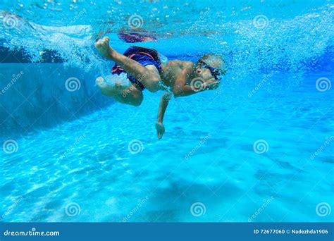 Little Boy Swimming Underwater Stock Photo Image Of Activity Happy