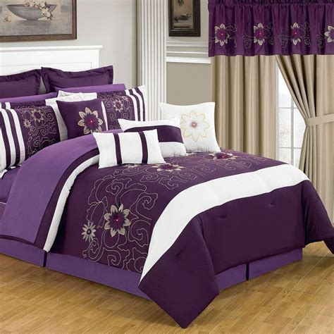 1 queen duvet style comforter, 1 queen bed skirt, 2 standard shams, 2 euro shams, 3 decorative pillows. Lavish Home Amanda Purple 24-Piece Queen Comforter Set-66 ...