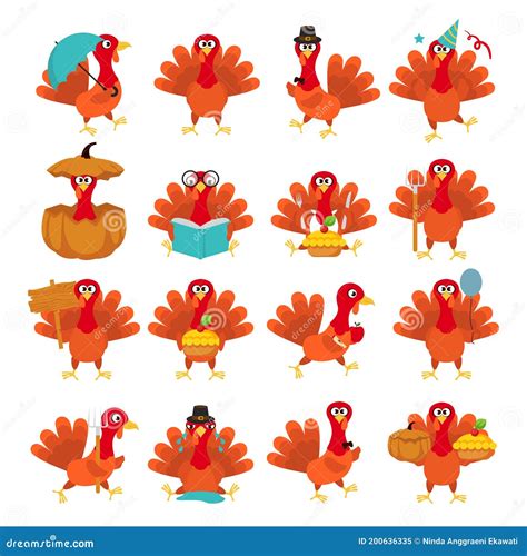 Cute Thanksgiving Turkey Set Stock Vector Illustration Of Collection