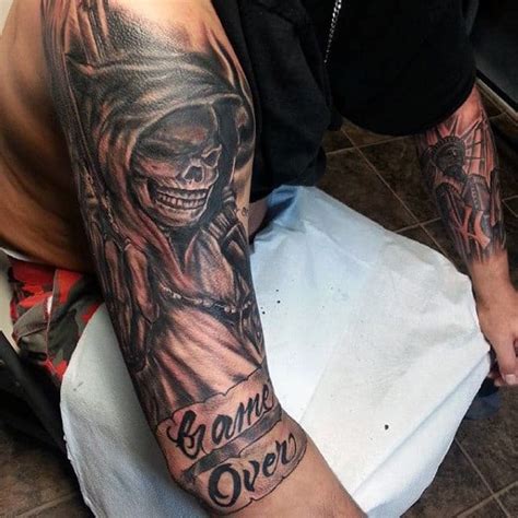 Getting your death reaper tattoo in the most vibrant colors will make your tattoo look super appealing! 70 Grim Reaper Tattoos For Men - Merchant Of Death Designs