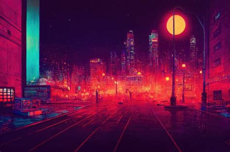 Cyberpunk Neon City Night Futuristic City Scene In A Style Of Pixel