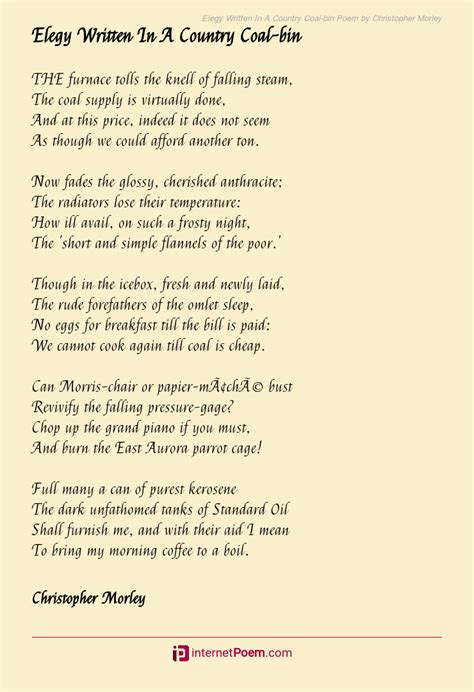 Elegy Written In A Country Coal Bin Poem By Christopher Morley