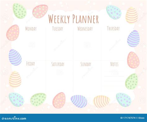 Weekly Planner Template With Easter Eggs In Pastel Colors Printable