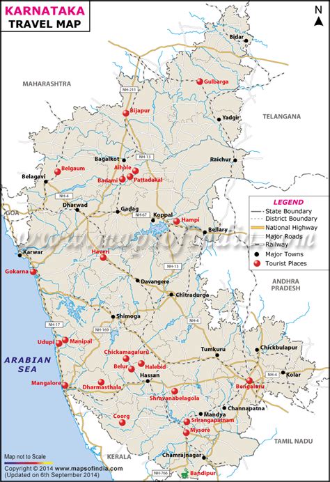 Karnataka map delineates that the state has a good rail and road network along with modern transportation infrastructure. Karnataka Tourist Map | Tourist map, India travel guide, India map