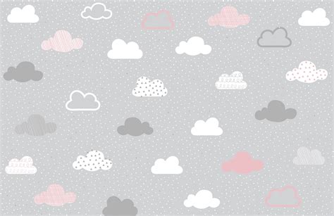Pink And Grey Clouds Pattern Wall Mural Murals Wallpaper