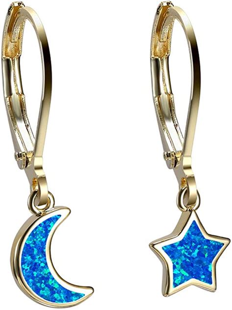 Earrings For Women Dangle With Moon And Star Dangling Blue