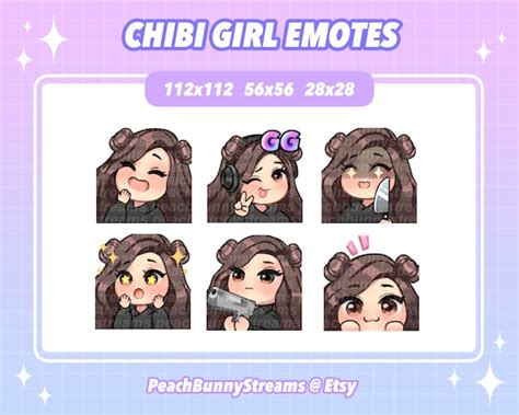 Cute Chibi Girl Twitch Discord Emote Pack Set 2 Gaming Etsy
