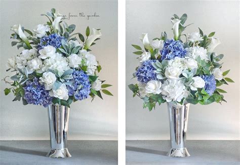 Ceremony Arrangements Set Of Two Blue White Grey Silver Hydrangea