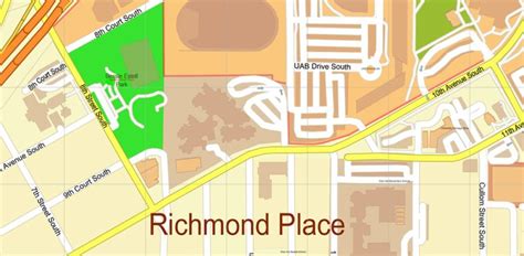 Birmingham University Alabama Us Map Vector Extra High Detailed Street