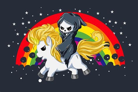 A Cute Skull On White Gold Unicorn With Rainbow Background 2162249