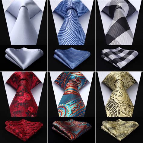 Hisdern Check Solid Silk Mens Extra Long Tie Necktie Handkerchief