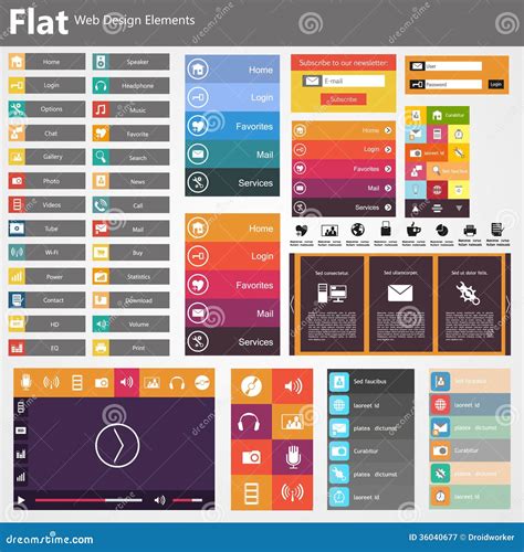 Flat Web Design Elements Buttons Icons Templates For Website