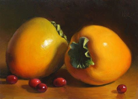 Daily Paintworks Persimmons And Cranberries By Debra Becks Cooper