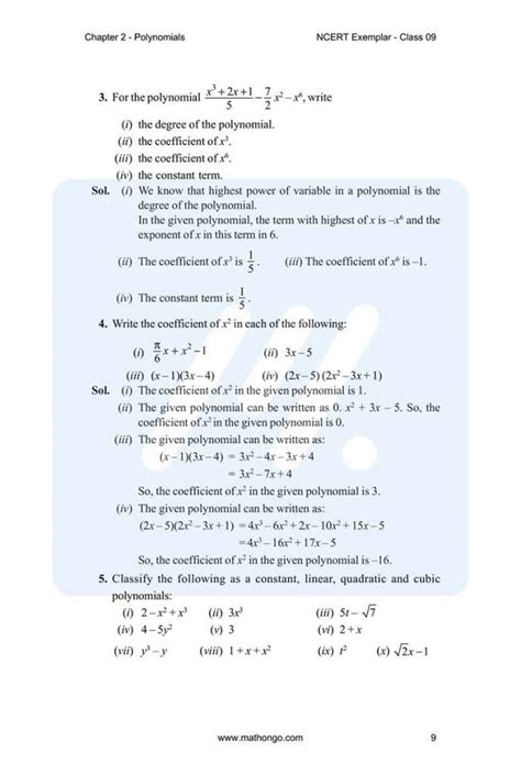 Ncert Exemplar Solutions For Class 9 Maths Chapter 2 Polynomials