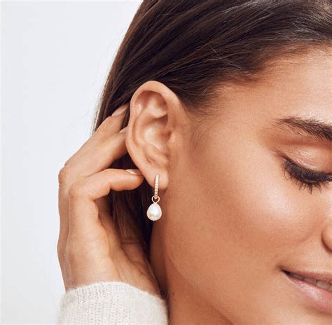 Diamond Style Large Pearl Drop Hoop Earrings By Lily And Roo