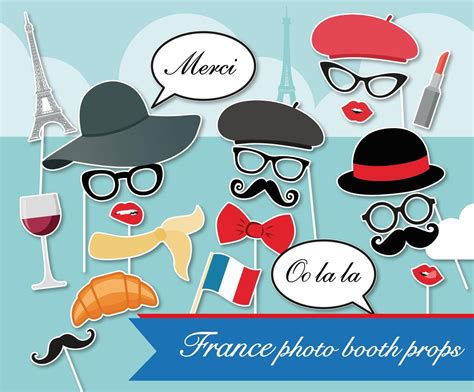 Printable French Party Photo Booth Props Paris Inspired Photo Etsy