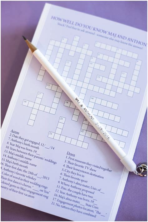 Wood puzzle with flower tabs. Wedding Crossword Puzzle • Custom Wedding Pencil • DIY ...