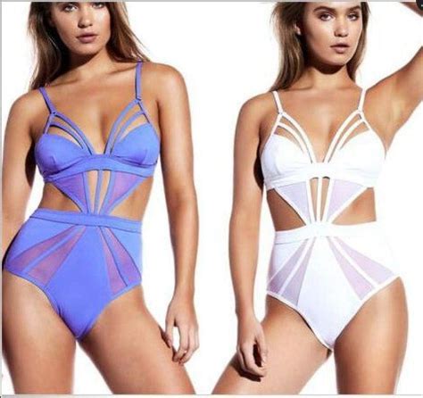 B H Zweiteiliger Badeanzug Einfarbiger Einteiliger Badeanzug Durchsichtiger Sexy Bikini White S