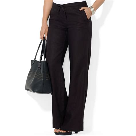 Lauren By Ralph Lauren Plus Size Wideleg Linen Pants In Black Lyst