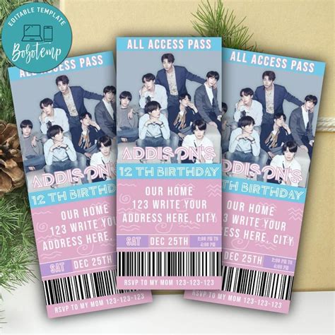 Editable Bts Ticket Birthday Invitation Instant Download