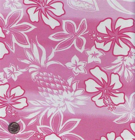 Pink Tropical Hibiscus Flower Pineapple Print Lycra Stretch Fabric