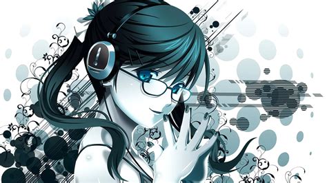 Anime Girl With Black Hair And Blue Eyes And Headphones