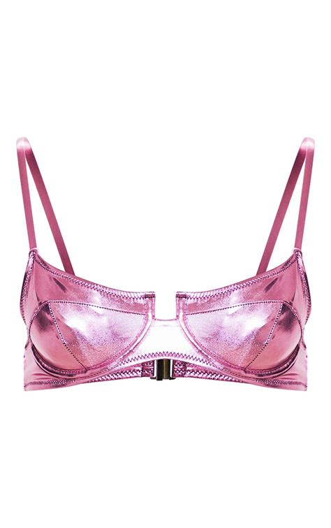 pink metallic underwired bikini top prettylittlething