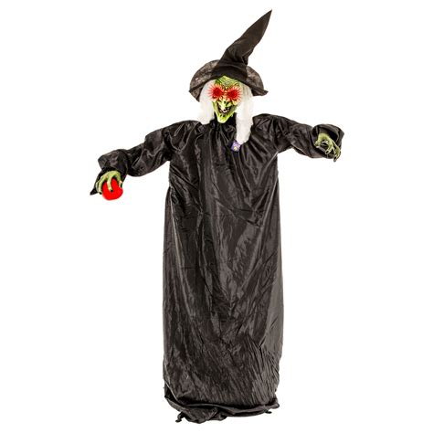 Halloween Haunters 5ft Animated Wicked Witch Red Apple Led Eyes Prop