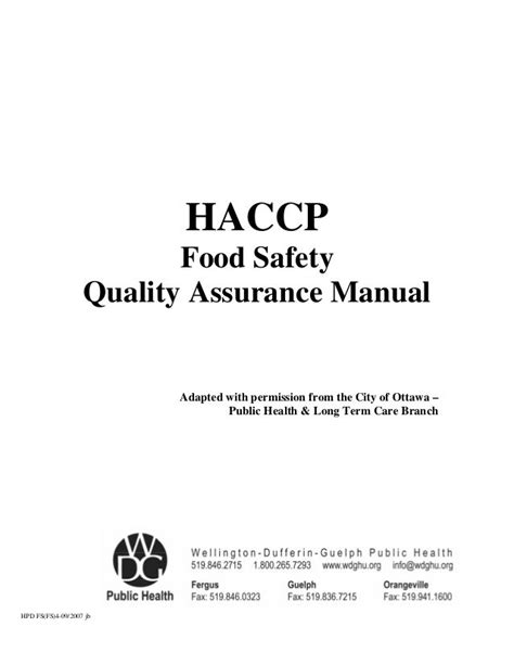 Haccp Food Safety Quality Assurance Manual Adapted With Permission From