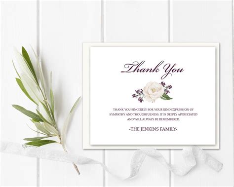 Funeral Acknowledgement Card Template Sympathy Thank You Etsy