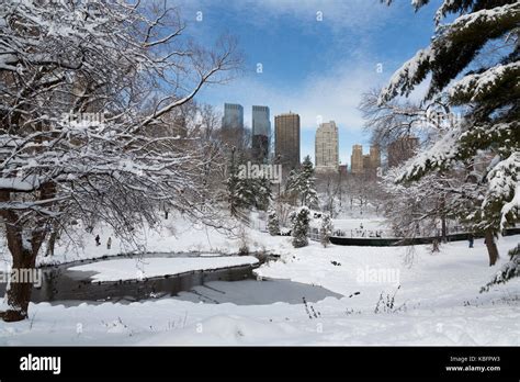 Central Park Manhattan New York In Winter With Snow And Skyscrapers