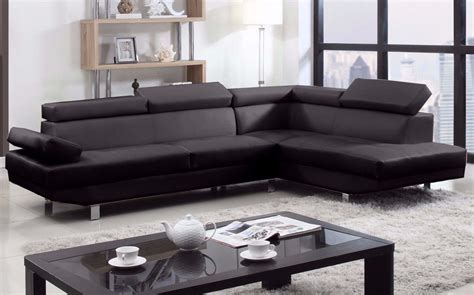 2 Piece Modern Contemporary Black Faux Leather Sectional Sofa