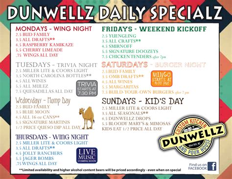 Daily Specials Dunwellz