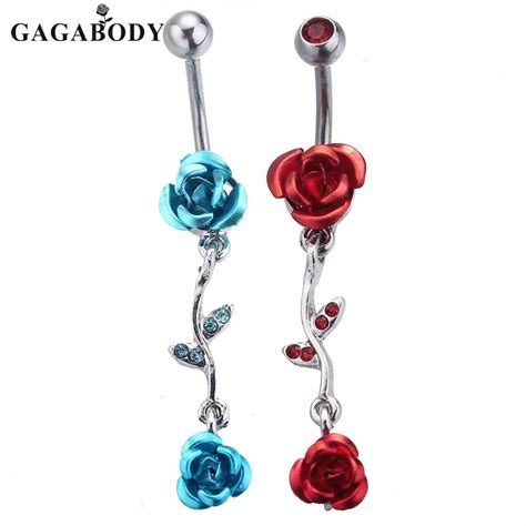 Buy Valentines Day 2017 Double Colorful Flower Belly Piercing 1pc Belly Button