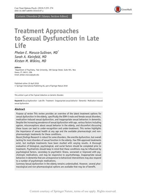 Treatment Approaches To Sexual Dysfunction In Late Life