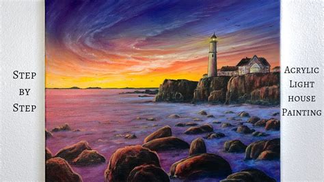 Sunset Lighthouse Step By Step Acrylic Painting Colorbyfeliks Youtube