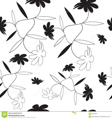 Vector Seamless Texture With Black Outline Flowers Stock Vector