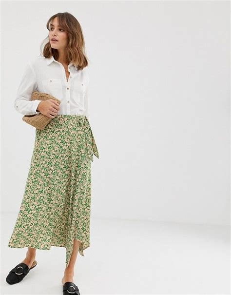 Image 1 Of New Look Ditsy Floral Wrap Skirt In Green Floral Wrap Skirt Wrap Skirt Green Skirt