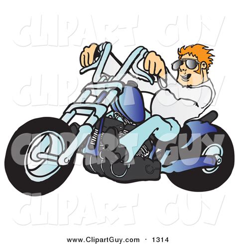 Clip Art Of A Young Blond White Biker Dude In Shades Riding His Blue