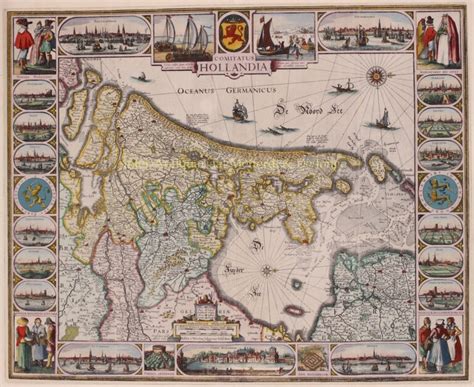 Rare Old Map Holland Original Engraving 17th Century Dutch History