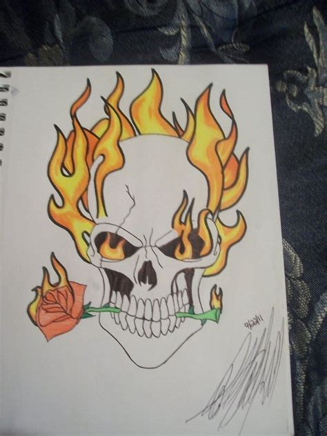 Drawn Flame Sculls Pencil And In Color Drawn Flame Sculls