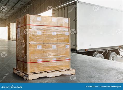 Cargo Pallet Shipment Freight Truck Delivery Service Large Cargo Pallet Boxes Waiting To Load