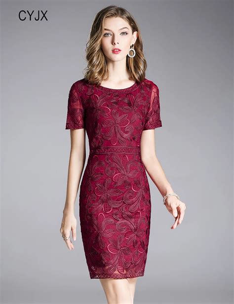Embroidery Luxury Women Sheath Dress Round Neck Dresses Sy In