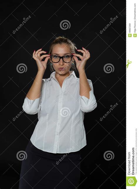 Young Confident Woman Showing By Hands Stock Image Image Of Placard