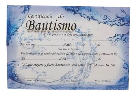 Certificados De Bautismo Pack X 20 Unidades
